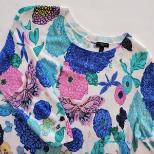 Talbots Petites Floral Butterfly Print 3/4‎ Sleeve Button Back Sweater Top MP